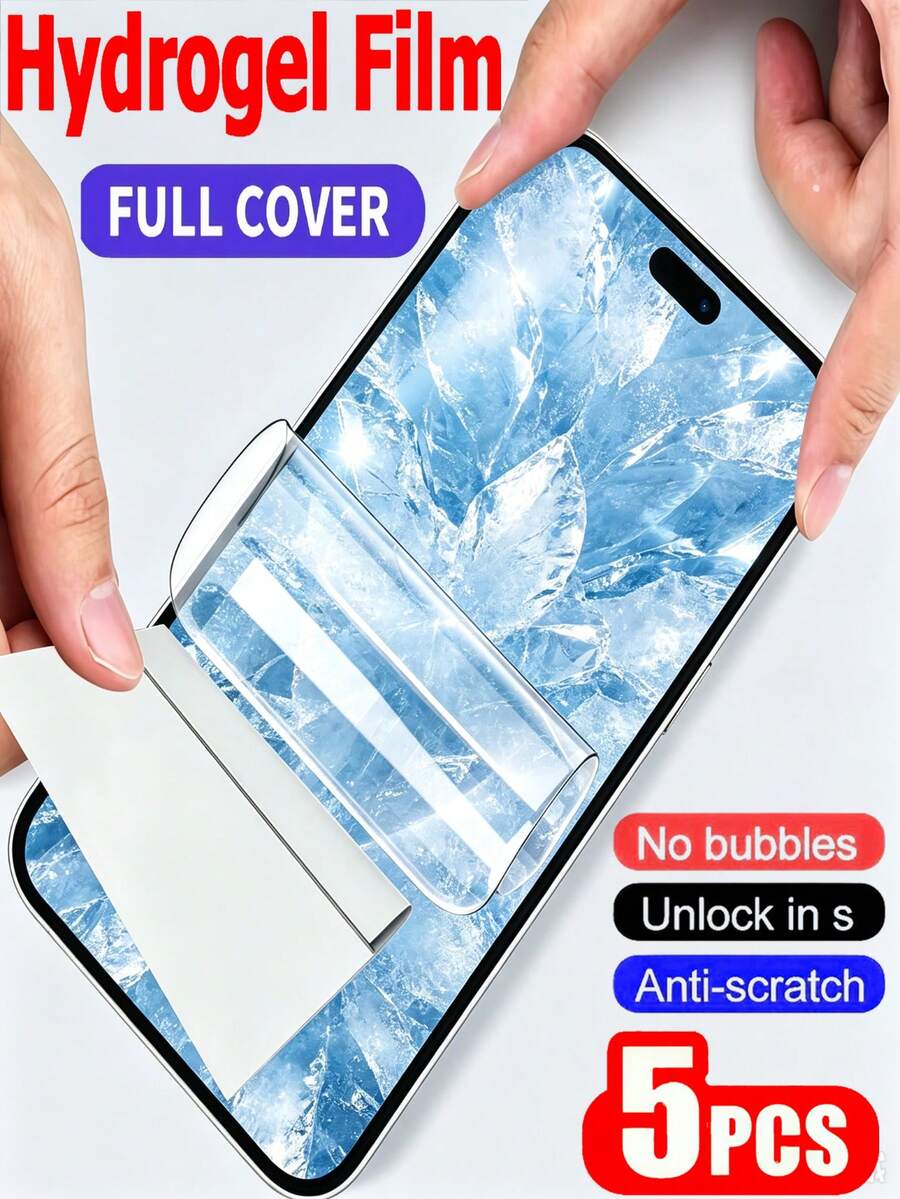 5片裝 HD 水凝膠軟膜手機螢幕保護貼，適用 18 Pro Max 17 16 15 14 13 12 11 系列，全螢幕覆蓋、防爆、耐刮，非玻璃軟膜