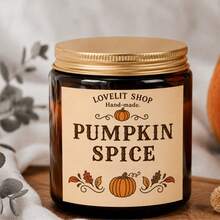 Cozy Autumn Pumpkin Spice Amber Jar Scented Candle, Vintage Home Decor, Suitable For Harvest Season And Holiday Scenes, Warm Pumpkin Spice Scented Glass Candle, Long-Lasting Fragrance, Perfect Gift For Autumn Thanksgiving Lovers, Handmade Pumpkin Spice Candle, Thoughtful Gift For Housewarming, Thanksgiving, Autumn Party - one-size - View 5