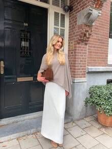 Oatmeal Asymmetric Knit Cape Shawl, Multi-Way Wear Design, Outer Layer, Commute & Vacation, High-End Elegant Elegant Shawl Top - Camel - View 6