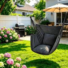 [Outdoor Leisure] Solid Color Hammock, Carefully Designed For Yard And Outdoor Activities, Equipped With Soft High-Elasticity Cushion And Pillow, Can Support Up To 300 Lbs - A - View 4