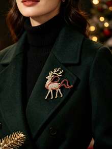 1pc Premium Christmas Reindeer Brooch, Fashionable Creative Exquisite Animal Pin Corsage, Holiday Theme Party Outfit Decoration Accessory - Gold - View 5