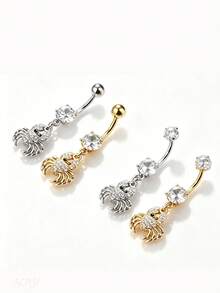 4 Buah Anting Pusar Stainless Steel Motif Laba-laba Punk dengan Hiasan Zirkonia, Perhiasan Pusar untuk Wanita, Cocok untuk Pemakaian Sehari-hari - MultiWarna - View 4