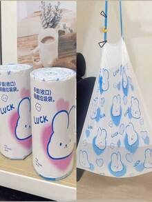 Satu Gulungan (50 buah) Kantong Sampah Serut, Dicetak dengan Motif Kelinci Kartun Lucu, Pegangan Tebal Bermotif, Kantong Sampah Sekali Pakai Serbaguna, Cocok untuk Kamar Tidur Keluarga, Dapur, Kamar Mandi, Kantor, dan Dekorasi Natal. - Beraneka warna - View 2