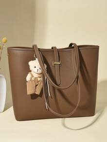Large Capacity Women's Tote Bag, Solid Color Versatile Crossbody Shoulder Bag, Commuter Bag, Underarm Bag - A - View 5