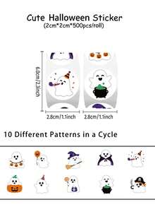 500Pcs/Roll Cute Cartoon Ghost Halloween Round Stickers, INS Aesthetic Self‑Adhesive Label Stickers For Envelope Sealing, Gift Wrapping, Scrapbook, Journal, Phone Case, Mug, DIY Craft, Party Favor Decor,Prefect Gifts - Multicolor - View 2