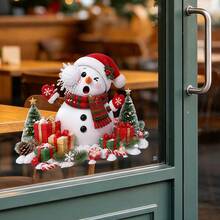 1/3pcs Cute Snowball Winking Snowman Static Cling Stickers, Cat And Squirrel Designs, Double-Sided Visible And Reusable, Suitable For Home, Shop, Cafe, Holiday Party Glass Window Decoration, Christmas Decor - Multicolor - View 7