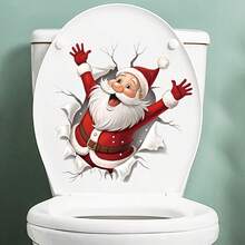 1pc Santa Claus Breaking Through Wall Toilet Sticker, Self-Adhesive PVC Matte Bathroom Decor, Removable No Residue, Cartoon Christmas Design With Dynamic Santa And Snowflake Tear Effect, For Toilet And Home Holiday Decoration To Create Festive Atmosphere - one-size - View 4