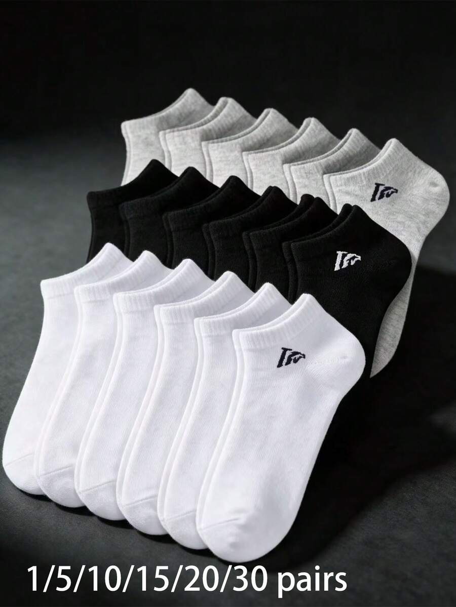 1/5/10/15/20/30 Pairs Unisex Sports Socks, White/Black/Grey Short Socks, Invisible Socks, Minimalist Fashion, Suitable For Daily Casual Wear (Random Style And Color) - Multicolor - View 1