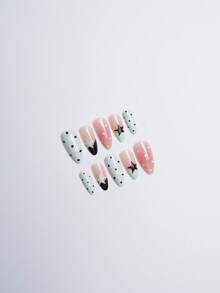 24pcs Y2K Sweet & Cool Style Press-On Nails, Almond Shaped Fake Nails, Mint Green & Nude Pink Gradient, Black Star Print, Polka Dot & Black French Tip Design, Reusable Adhesive Fake Nails, Suitable For Daily Wear And Dates - You Make Me Melt - View 3