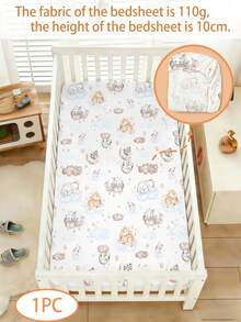 1PC Watercolor Cloud Cute Jungle Animal Print Baby Fitted Crib Sheet, Polyester Fitted Sheet, For Newborn Infant Boys Girls - Multicolor - View 1