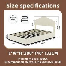 Modern Minimalist Upholstered Bed, Comfortable And Soft Headboard, Multifunctional Bedroom Furniture, High Box Spring Bed Frame With Gas-Pressure Spring, Including 140*200cm Mattress. - 米色 - 查看 12
