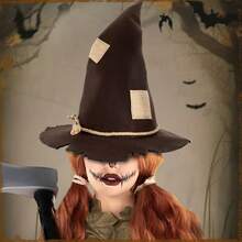 Cross-Border New Scarecrow Patch Witch Hat Halloween Witch Hat Party Accessory Costume - Rust Brown - View 6