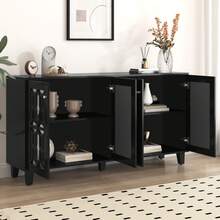 Sideboard Made Of Wood With Storage With Drawers With Doors White For Dining Room And Living Room - 黑色 - 查看 3