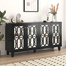 Sideboard Made Of Wood With Storage With Drawers With Doors White For Dining Room And Living Room - 黑色 - 查看 7