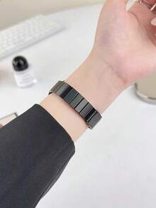 1pc Bamboo Joint Stainless Steel Watch Band, Replacement Metal Strap Compatible With Apple Watch Series SE Ultra 38/40/41/42/44/45/49mm - Black - View 2