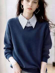 1 buah Kemeja Unisex Minimalis Bergaris dengan Kerah Palsu, Lapisan Dalam Sweater Kasual Formal Dekoratif Serbaguna dengan Kerah Palsu - MultiWarna - View 4