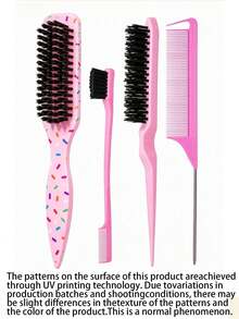 1pc Macaron Pink Polka Dot Smooth Back Comb, Unisex Hair Brush/Beard Brush, Hair Accessory, Suitable For Creating Smooth Ponytail, Bun, Taming Frizz, Controlling Hairline, Backcombing Voluminous Style, Wide Tooth Design For Easy Hair Parting And Sectioning - Multicolor - View 12