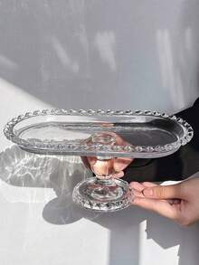 1pc High-End Vintage Minimalist Home Decor Transparent Glass Beaded High-Foot Tray, Dessert Plate, Pastry Fruit Plate, High-Foot Dessert Display Tray Ornament - Multicolor - View 3