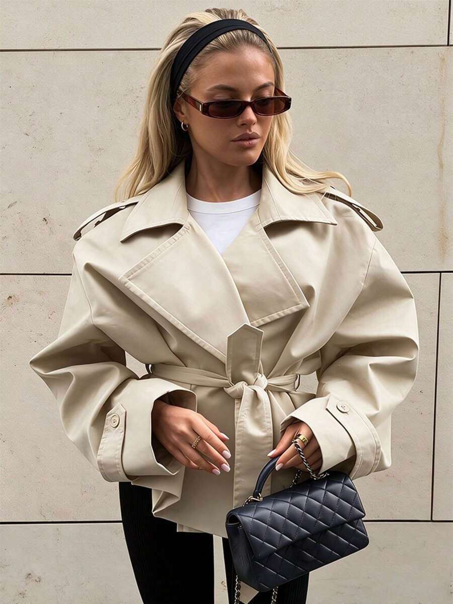 休閒優雅米色寬鬆外套,適合春秋冬季,街頭風Y2K風格女款辦公外套,度假派對夾克 - 米色 - 查看 1