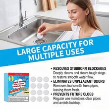 JUE FISH Pipe Cleaning Effervescent Tablets, Toilet, Sink, Kitchen Sink Dissolve Oil And Dirt, Clean And Fresh, Remove Stubborn Clogs And Grime, Deep Grease And Hair Clogs, Eliminate Odors In Pipes - Solid State - View 8