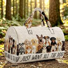 1pc Mibai Multi-Pattern Dog Quilted Cylinder Travel Tote Bag, Cute Pet Style, Suitable For Dog Lover Women, Halloween Thanksgiving Christmas Gift - Multicolor - View 4
