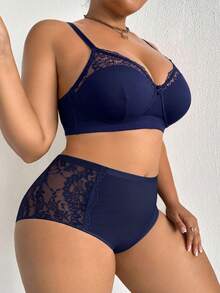 Plus Size Women Knitted Comfortable Lingerie Set - Royal Blue - View 4