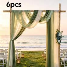 3/6pcs Wedding Arch Decor Fabric, Long Solid Color Semi-Transparent Curtain Tapestry, White Light Green Dark Green, Wedding Decoration, Room Decor, Birthday Party, Bridal Shower, Outdoor Decor - White and Green Outfit - View 15