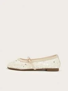 Women's Blue Shiny Lace Mesh Ballet Buckle Flat Sandals - White - View 2