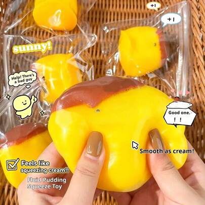 1pc Realistic Fluid Caramel Pudding Puzzle Thinking Doll, Printed Pudding Lazy Egg With Egg Yolk Doll Inside, Egg Stress Relief Venting Doll, Slow Rebound Cute Sticky Bag - Creative Gift Souvenir