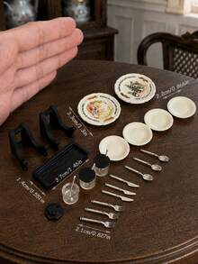 Miniature Model House Vintage Tableware Storage Accessories, Plate Knife Fork Spoon Condiment Jar Display Rack Tray Model, Dollhouse Kitchen Scene Decor Accessories - one-size - View 3