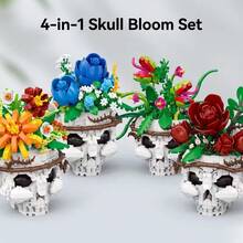 670pcs Halloween Skull & Floral Building Block Assembly Model, Desktop Ornament, Adult Stress Relief DIY Puzzle Toy, Home Decor, Creative Holiday Gift Set - Multicolor - View 5