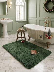 1pc Fluffy Rug, Soft And Skin-Friendly, 0.32inch Sponge Layer, Christmas Decoration, Soft And Plush, Home Decor, Room Decor, Home Supplies, Autumn Decoration, Autumn Home Decor, Door Mat, Living Room Rug, Kitchen Mat, Bedroom Decor, Bathroom Mat, Party Decoration, Gift - Dark Green - View 3