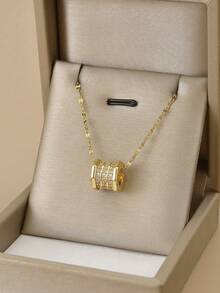 1pc Fashionable Rhinestone Round Ring Design Stainless Steel Women's Necklace, Gold Jewelry, Gold Necklace, Gift (Due To Lighting And Angle Of Photography, There May Be Slight Color Difference Between The Actual Product And The Image) - Yellow Gold - View 15