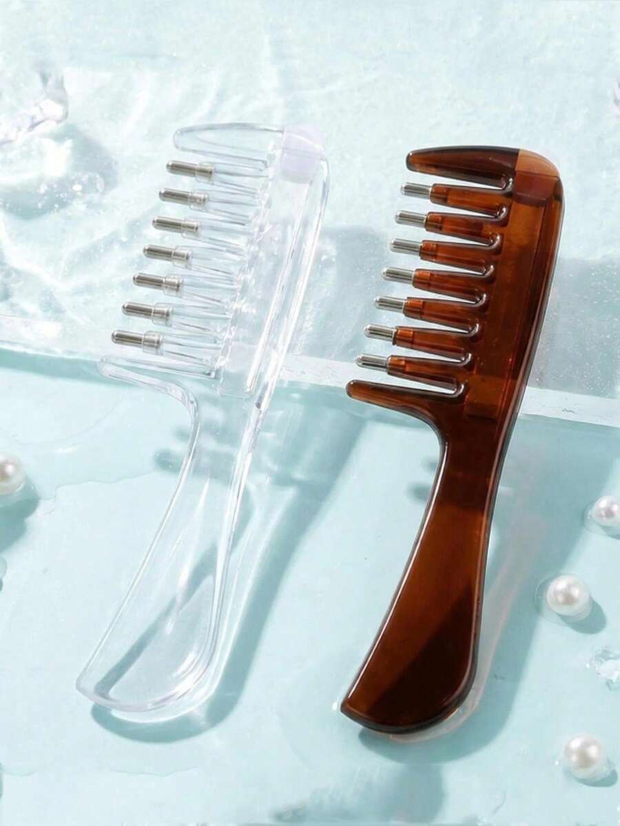 1件透明塗抹梳髮護理按摩梳,男女適用,寬齒理髮梳,家用多功能液體分發護髮梳 - 多色 - 查看 1