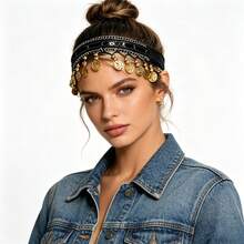 1pc Girls Belly Dance Costume Headband Hair Chain Headpiece, Sequin Skirt Style Crown, Suitable For Festival Party Nightclub Beach Outfit, Bohemian Vintage Style Decoration - Multicolor - View 2