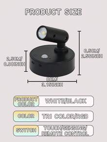 1pc Adjustable 360° Rotating Touch LED Rechargeable Multi-Color Wall Light, Magnetic Spotlight, Painting Light, Night Light, Bedside Reading Light, Eye-Protection Bedroom Night Light, Adjustable Brightness, Wireless No-Hole, Rechargeable Battery - Multicolor - View 5