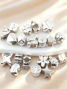 25/50/80/100/150/200/300/500/1000pcs Silver Random Acrylic Beads, For Jewelry Making, Bracelets, Necklaces And Craft Accessories - Silver - View 7
