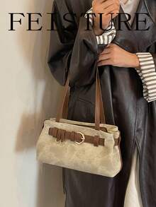 FEISTURE 1件裝復古裝飾肩帶腋下包，PU材質，適合日常出遊、約會、通勤 - 米色 - 查看 6