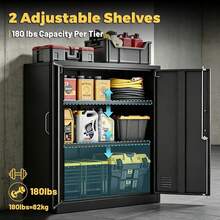 Lockable Heavy‑Duty Freestanding Storage Locker Cabinet, Multi‑Compartment Organizer With Adjustable Shelves, Versatile Furniture For Multi‑Scenario Indoor Decoration - 36"H - View 5