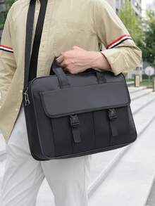 1pc Men's Business Travel Bag, Vintage Crossbody Handbag Design, Large Capacity Shoulder Bag, Zipper Closure, Adjustable Strap, Commute, Shopping, Daily Multi-Functional - Black - View 2