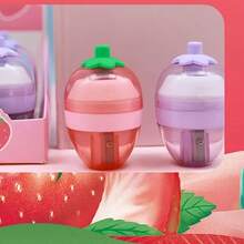 1pc Manual Strawberry Shaped Pencil Sharpener, Fruit Design, Random Color Style, Pencil Sharpener + Eraser 2-In-1 Design, Suitable For Thick And Thin Pencils, Thoughtful Small Gift, Very Special Holiday Gift | Exquisite Stationery - Multiple Colors and Random Styles - View 1
