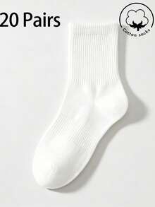 1/3/5/10 Pairs Women's Pure Cotton Mid-Calf Socks, White, Spring/Summer/Autumn, Breathable, Suitable For Casual/Daily/Sports - Multicolor - View 6