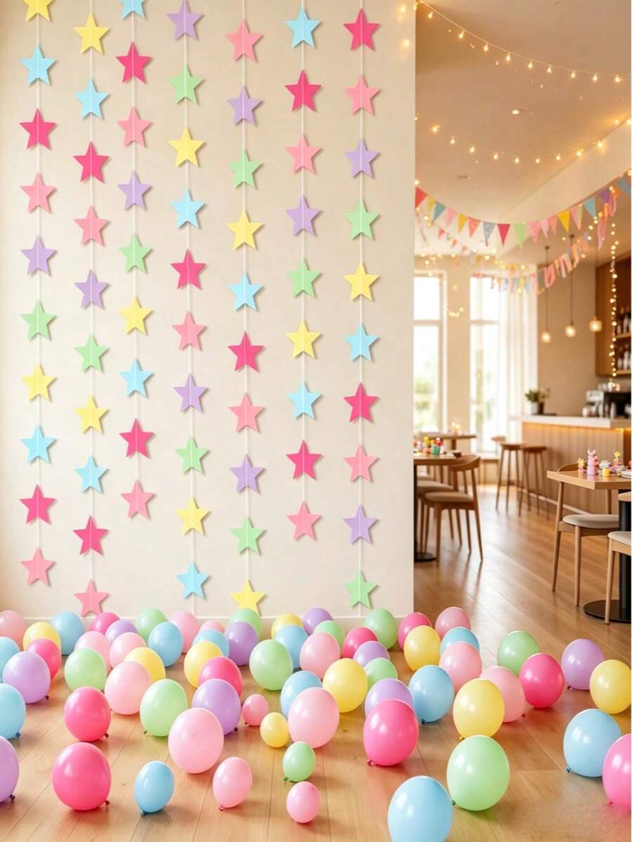 16/12/10/8/5 Pieces Pastel Star And Pentagon Confetti, Paper Garland For Parties And Christmas - Macaron-colored Stars - View 1