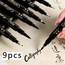 9pcs Soft Tip Calligraphy Pen Set, 4 Nib Sizes (Brush/Medium/Fine/Extra Fine), Suitable For Calligraphy, English Handwriting Art, Sketching, Journaling - Set - View 4