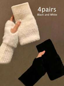 2 Pairs Women's Winter Half-Finger Gloves, Warm Knitted Fingerless Gloves - Multicolor - View 4