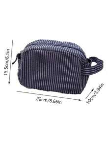 Japanese Style Handheld Stationery Storage Bag/Pencil Case Large Capacity Multifunctional Minimalist Vertical Stripe Quilted Shell Shaped Storage Bag/Pencil Case - Single Piece - View 2