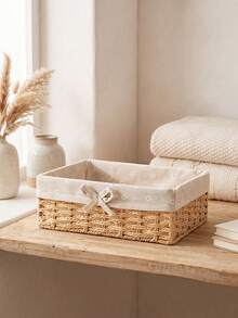 1pc/3pcs (S+M+L) Woven Desktop Storage Basket, Suitable For Snacks, Cosmetics, Toys And Other Household Items, Multi-Functional Fabric Storage Box For Coffee Table Or Key Basket, Home Decor Storage, Wardrobe Storage Space Organizer, Holiday Decoration Gift Storage, Storage Organizing Basket, Ideal Gift Basket For Room Decor - Khaki - View 4