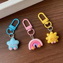 5pcs Cute Weather Element Keychains For Girls, Rainbow Moon Star Smiling Face Charms, Colorful D-Shaped Buckle 3D Resin Bag Accessories, Adorable Healing Style Daily Versatile Trinkets - Weather Element Keychain - View 7
