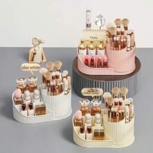 Mini 360° Rotating Cosmetic Storage Box And Desktop Pen Holder Stationery, Available In White, Pink And Cream, Plastic Cosmetic Storage Rack, Multi-Functional Holder For Brushes, Lipsticks, Skincare Products And Stationery - Durable, Odorless, Desktop Friendly, Space-Saving Cosmetic Storage With Elegant Design - View 3