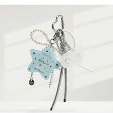 Fresh Blue Sweet Acrylic Star Pearl Bow Versatile Pendant Keychain Braided Rope Bag Charm,Beaded Bag Charm - Multicolor - View 8